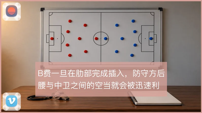B费一旦在肋部完成插入,防守方后腰与中卫之间的空当就会被迅速利用